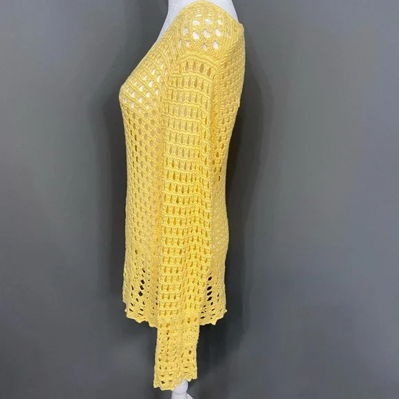 Women’s Crochet Yellow Long Sleeve Top Boho Beach Hippie Festival Fairy Y2K Sz M - Picture 3 of 16